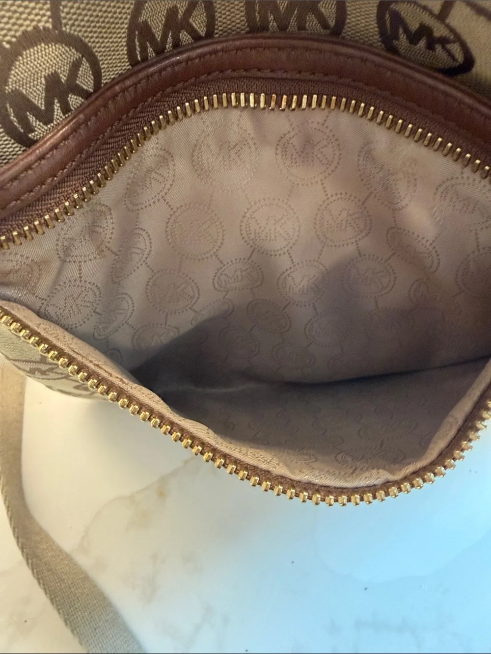 Michael Kors Tan Brown MK Logo Messenger Crossbody